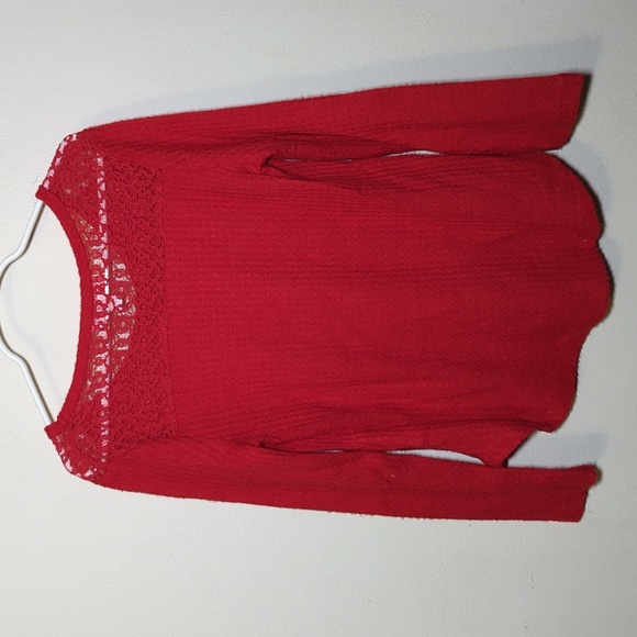 3 for $10 Bundle Sale! Merry Wear Red Waffle Knit Sweater Lace Girls Size S - Picture 4 of 4